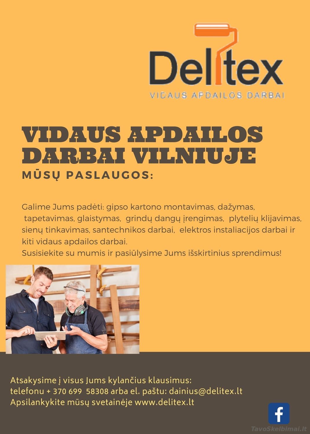 Delitex: vidaus apdailos darbai Vilniuje